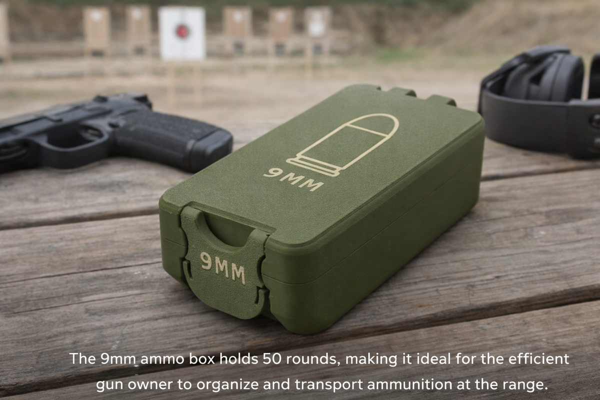 Customizable 9MM Ammo Box:  50-Round Capacity, Organized Storage
